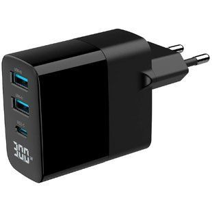 Gembird TA-UC-PDQC30LCD-BK-02 2хUSB-A (QC3.0 18W) + 1хType-C (PD20W) Мережевий зарядний пристрій 99-00022570 фото